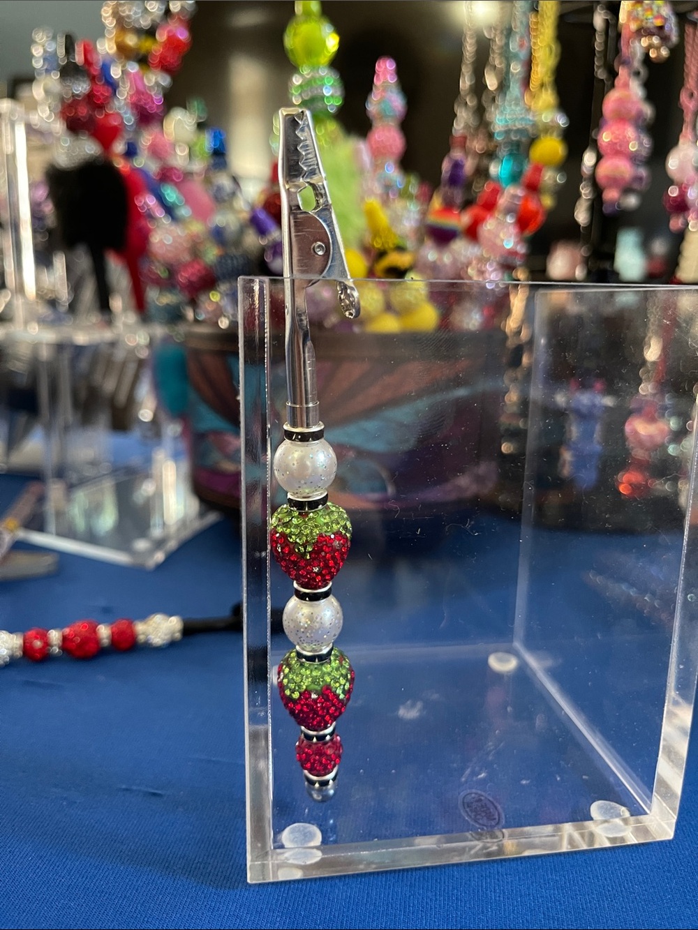 Crystal Beaded Strawberry Charm Alligator clip. Multi use tool. Handmade